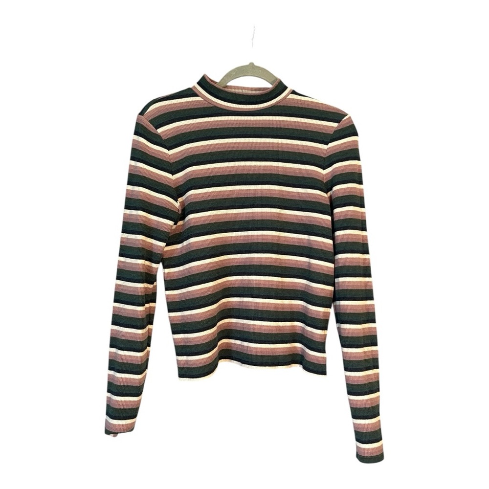 American Eagle Striped Long Sleeve Mock Neck Top - Multicolor